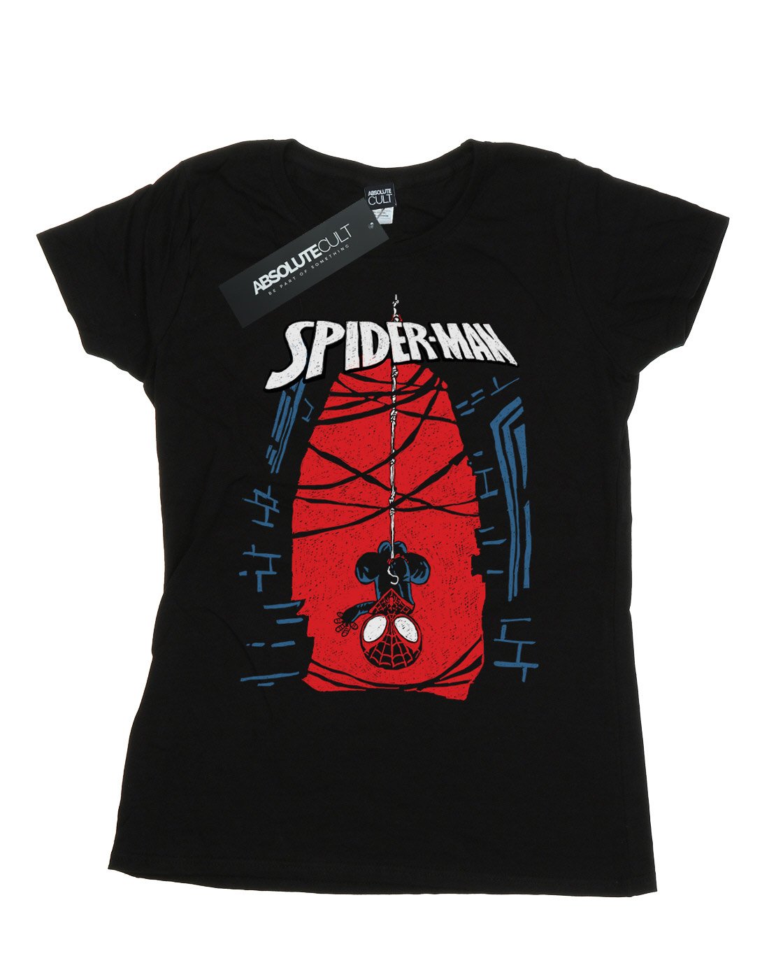 Marvel-Damen-Spider-Man-Hanging-Sketch-T-Shirt-Small-Schwarz