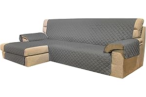 Moonange Funda de Sofá de 2 Plazas con Chaise Longue de 200 cm Reversible Impermeable Anguloso Antideslizante Antimanchas Antirrayones para Mascotas Moderna Protección para Sofá (Gris)