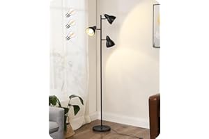EDISHINE Lampada da Terra per Soggiorno, 3 Paralumi Regolabili in Metallo, Stile Vintage con Interruttore Individuale, per Soggiorno, Camera da Letto e Ufficio, 163 cm, Nero (lampadina fornita)