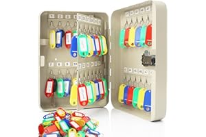 Mlijzard Key Safe Wall Mounted Combination Key Cabinet with Resettable Code, 48-Key Key Lock Box with 100pcs Key Tags, Steel Keysafe Key Organizer for Home Office Garage (White-48Key100Tag)