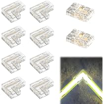 Connecteurs Pour Ruban LED COB 10mm 2 Broches - Kit 10 Pièces (8 En L, 2 Droits) - Raccord Sans Soudure, Sans Espace - 8