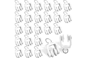 Giantree Curtain Track Rollers, 25PCS Ceiling Curtain Track Hooks Flexible Bendable Clips 11 mm White Plastic Drapery Rail Gliders with Hooks for Shower Curtain Window Straight Curved Tracks (25)