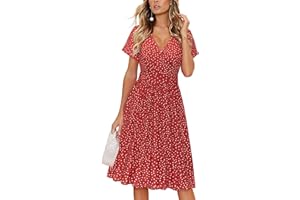 VOTEPRETTY Women's Short Sleeve V Neck Wrap Summer Dress Casual Floral Sundress with Pockets