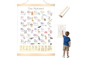 SIBLAIES ABC Poster für Kinder bis Grundschule | Alphabet Zahlen Lernposter zum Buchstaben Lernen | 30x40 cm für Kinderzimmer, Kindergarten, Vorschule