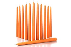 CANDWAX 12 inch Taper Candles Set of 12 - Dripless and Smokeless Candle Unscented - Long Burning Hand-Dipped Tapered Candles Perfect for Home Interior - Orange Candles