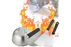 Cerkkapo Burger Smasher Set, 4-TLG Smash Burger Set, Smash Burgerpresse Edelstahl,Burger Set Beinhaltet Burgerpresse, Grillspachtel, Pfannenwender und Burgerglocke für Plancha Gasgrill Teppanyaki