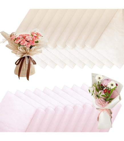 Papier Cadeau Pour Bouquets De Fleurs - Lot De 20 Feuilles 58x58 Cm Imperméable - Avec Rubans Inclus - Blanc Avec Bordure Dorée - Pour Emballage Floral Chic