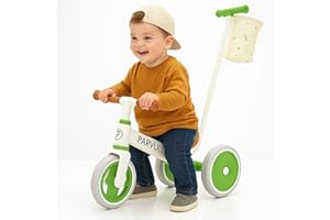 P PARVULÍ PARVULI Triciclo Evolutivo 3 en 1 para Niños de 3 a 8 Años – Triciclo con Empuje, Independiente y Bicicleta de Equilibrio – Ajustable, Ligero y Resistente hasta 30 kg (Verde)