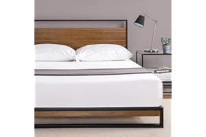 Zinus Suzanne Bed 160x190 cm - Altezza rete 18 cm - Struttura letto a piattaforma in metallo e legno con testata e supporto a doghe in legno - Marrone e nero