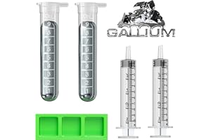 GALLANT METALS Gallium Liquid Metal 100 Grams, 99.99% Pure Melting Gallium - Two 50g Vials (100g), Two Syringes, Three Silicone Mold Cubes, and Complete DIY Science Experiment Guide