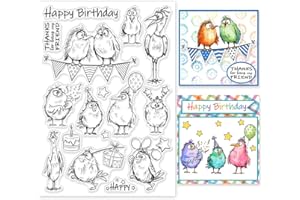 ‎GLOBLELAND GLOBLELAND Cartoon Vogel Geburtstagsstempel, Transparente Stempel, Geburtstagsgeschenk, Comic Vögel, Silikonstempel Für DIY Scrapbooking, Fotoalbum, Dekorative Karten, Heimdekoration, 8.27x5.83zoll