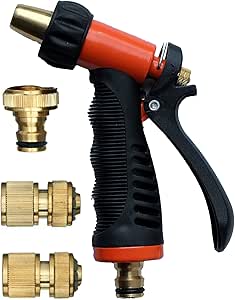 profizeug24 Garten-Spritzpistolen Set für 1/2" Gartenschlauch, bestehend aus: Gartenspritzpistole, stufenlos verstellbar und Messing-Steckkupplungsset