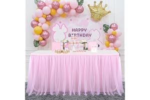 HTPER Decorate Party Table Tulle Table Skirts for Baby Shower, Cake, Birthday, Christening, Wedding Tables, Pink, L 183 x H 76 cm