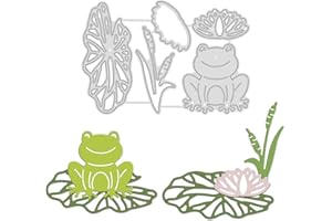 GLOBLELAND Troqueles de Metal de Marco de Tema de Rana y Hoja de Loto Troqueles de Corte Plantillas para Scrapbooking Tarjetas De Papel Álbumes de Recortes