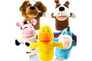 BETTERLINE Animal Hand Puppets 5-Piece Set - Premium Quality with Movable Open Mouths, 9.5” Soft Plush Hand Puppets For Kids- Perfect For Storytelling, Teaching, Preschool - by Better Line (Farm Animals)