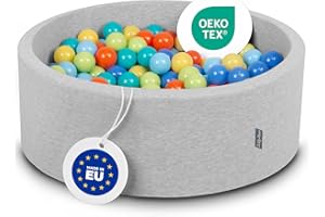 KiddyMoon Piscine À Balles pour Bébé Rond 90X30cm/300 Balles 7Cm Fosses À Boules Jouet Enfant, Gris Cl.:Vert Cl/Orange/Turq/Bleu/Babyblue/Jaune