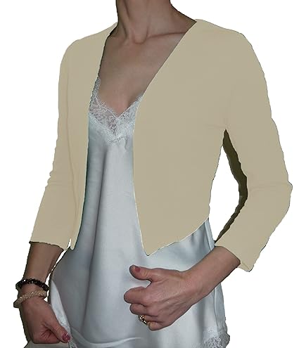 Cardigan Donna Leggero In Chiffon - Bolero Sposa Elegante Con Manica 3/4 Per Cerimonie - Foto 2