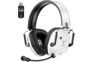 Vakedy Headset Wireless für PC, PS4, PS5, Mac, Switch, 2,4GHz USB Headset mit Mikrofon, Bluetooth Headset, 50mm Treiber, 50 Stunden Akkulaufzeit, Niedrige Latenz, Leicht (Weiß)
