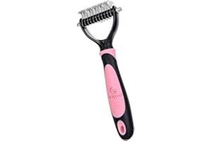 ANIGOOD PET Grooming Rake Comb Brush For Dogs Cats With Long Thick Hair | Professional Deshedding Dematting Pet Supplies (Pink)