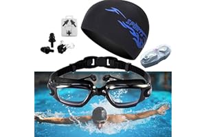 XUBX Unisex okulary pływackie i czepki z klipsem na nos zatyczki do uszu Anti-Fog ochrona UV wodoodporne okulary do nurkowania dla dorosłych dla kobiet