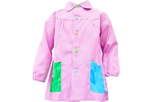 Various Vestaglia scolastica per bambini con nome personalizzato Babi scuola per asilo e scuola quadrata con botoens multicolore