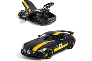 Swift 1:32 Diecast Metal Car Model | Benz AMG GTR Toy Car for Kids | Zinc Alloy Pull Back Car with Sound and Light | Gift and Collectible (Black/Yellow)