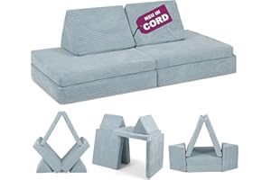 Linodino® Spielsofa Cord - Kindersofa | Schaumstoff Bausteine - Kinder Sofa für einen aufregenden Indoor Spielplatz | XXL Kindercouch als Kuschelecke im Kinderzimmer | Mit Schlaffunktion | Einhornblau