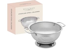 Bellemain Metal Colander with Handle - Pasta, Spaghetti, Berry, Fruit, Vegetable, Kitchen Food Strainer Basket - 18/8 Stainless Steel Colander Bowl - Pot Drainer for Cooking, Sifter Strainer, 3 Qt