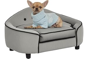 PawHut Dog Sofa for XS and S Size Dogs, Pet Chair Bed with Soft Cushion, Cat Sofa Couch with Washable Cover, Wooden Frame, 66.5 x 45 x 35.5 cm, Grey