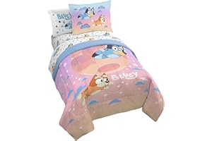 Jay Franco Bluey & Bingo Full Comforter Set - 7 Piece Bed Set Includes Sheet Set & Pillow Covers - Super Soft Clouds & Stars Kids Bedding