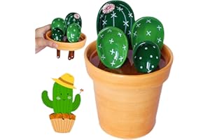 BLUESTEER Kaktus Messlöffel und Becher Set, Niedliche Keramik Messlöffel mit Halter für Milch Pulver Zucker Salz Nass Trockene Zutaten, Backen Küche Haus Kleine Dekorationen Ornamente