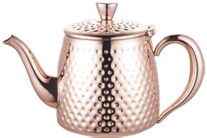 Café Olé Sandringham Théière avec effet martelé en acier inoxydable 18/10 – fini cuivre, argent, 48oz, 1.35L
