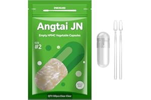 ‎ANGTAI JN Leere Vegane Kapseln, AngtaiJN Leerkapseln 2 (100 Stück), Leere Kapseln zum Befüllen mit 2 Mikrolöffeln, DIY Kapselhüllen für den Kapselfüller Größe 2