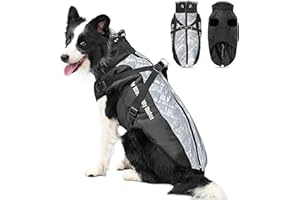 ALLSOPETS Płaszcze dla psów Wodoodporne z szelkami Kurtka zimowa Ciepła kamizelka Ubranka dla psów Ciepła kurtka zimowa z paskami odblaskowymi Płaszcze dla średnich i dużych psów Szary B