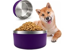 IKITCHEN Gamelle pour chien pour nourriture et eau, 64oz, acier inoxydable, durable, antidérapante, isolée à double paroi, robuste avec fond en caoutchouc pour chiens/chats moyens/grands (1,8l/8tasses, violet)
