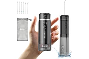 Bezvoi Hydropulseur Dentaire Portable Mini avec 5 Modes, Étanchéité IPX7, 6 Embouts pour Gencives et Appareils Dentaires