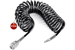 SRJQXH 5m Manguera Compresor Aire, Espiral Pistola Aire Comprimido, Diámetro 12x8 mm Manguera Compresor, Negro, con Conector, para el Hogar, Taller, Taller de Reparación de Automóviles