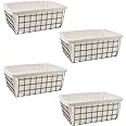 MOUYAT 4 PCS Wire Storage Basket with Removable Liner, Stackable Chest Freezer Baskets, Black Wire Basket Storage Organiser with Handle for Kitchen, Bathroom, Pantry, Closet, Cabinet, Freezer, Shelf