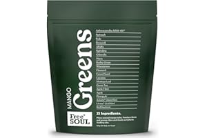 Free Soul Greens | 21 Advanced Greens, Superfoods, and Adaptogens Including KSM-66 Ashwagandha, Vegan & Gluten-Free, Advanced Natural Formula | UK Made | 30 Servings | Mango Flavour