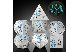 DNDND Lot de 7 dés D&D en métal phosphorescents avec superbe étui cadeau pour jeu de table Donjons et dragons (bleu foncé)