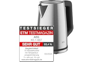 AEG Wasserkocher K5-1-6ST Deli 5 / 2400 Watt / 5 einstellbare Temperaturstufen / 1,7 l / 3-fache automatische Sicherheitsabsc