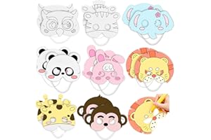 COSYSPARKS Colour-In Animal Masks for Kids, 16 Pcs Blank Paper Animal Masks to Decorate DIY Graffiti Masks Make Your Own Animal Face Masks for Kids Party Bag Fillers