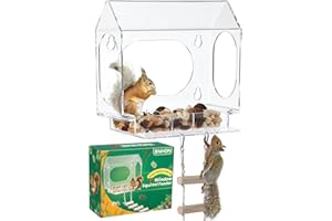 Enhon Window Squirrel Feeder, Acrylic Squirrel Feeders for Outside Winter with Strong Suction Cups & Ladders, Safe Funny Chipmunk Feeder, Feeding Shelter for Squirrels for Corn Peanuts