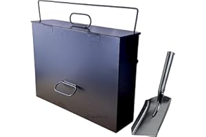 Srendi® Black Ash Carrier Galvanised Metal Hot Tidy Box Container Fireplace Pan Bucket Bin Ash Storage Box wih Free Shovel