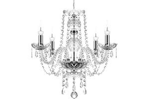 TRY-YEAN Lampadario in Cristallo Moderno Lampada a 4 Braccia Sospensione Trasparente 44cm E14 Plafoniera LED Soffitto K5 con Catena Regolabile per Camera da Letto, Soggiorno, Sala da Pranzo, Corridoio