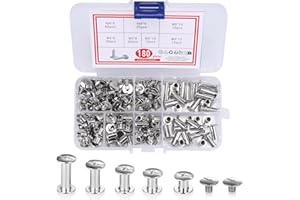 Yimomoyi Remaches de Tornillo 180 Piezas Tornillos Chicago Remache Niquelado Tornillo de Cuero Tornillos de Encuadernación para DIY Cuero Libros Álbumes de Fotos Plata