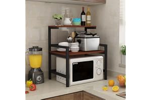 Everline 33600 D Series 3-Layer Microwave Stand, OTG Stand, Oven Kitchen Storage Shelf, Counter Top Spice Rack, Multipurpose Rack, Toaster Grill Organizer (Walnut Brown with Black Frame)