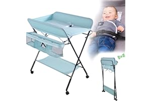 RELOVE Wickeltisch faltbar und tragbar, mit Aufbewahrungskorb an der Seite – Wickelstation, maximale Belastung 25 kg (blau)