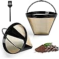 AOMIG Reusable Coffee Filter with Ninja, 2PCS Coffee Filters, Reusable # 4 Cone Coffee Maker Filters, Replacement Permanent Basket Filter for Ninja CFP Series Coffee Machines(Gold)
