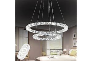 ‎LZQ LZQ LED Moderne Kristall Kronleuchter Dimmbar Pendelleuchte Kreative Hängelampe, 2 Ringe Einstellbare Deckenleuchte Kronleuchter für Wohnzimmer Esszimmer (Dimmbar mit Fernsteuerung, 48W)